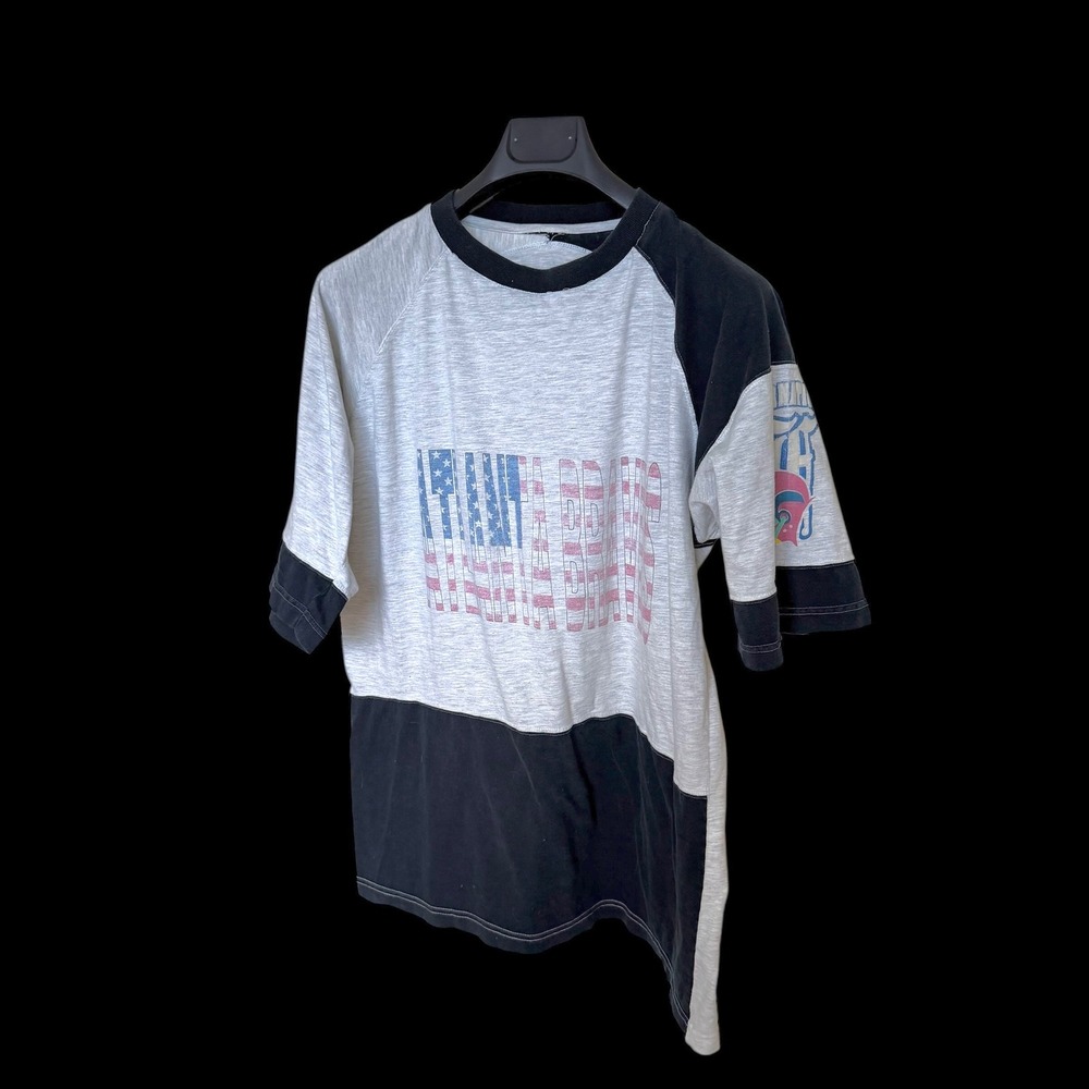 Vintage 80's Atlanta Braves MLB Colorblock‎ Raglan T-Shirt Navy Mens L